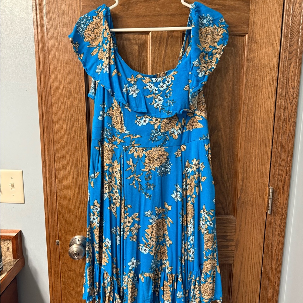 Torrid Blue and White Maxi Sundress with Cowl Neck